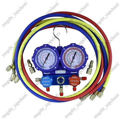 Коллектор 2 вент R22/134/407/410 стекло 80мм, 3 шланга 150см 500-800psi Коллектор 2 вент R22/134/407/410 стекло 80мм, 3 шланга 150см 500-800psi