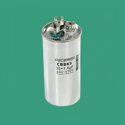 Конденсатор CBB65 35+1,5 мкф 450V совмещенный, металл Конденсатор CBB65 35+1,5 мкф 450V совмещенный, металл