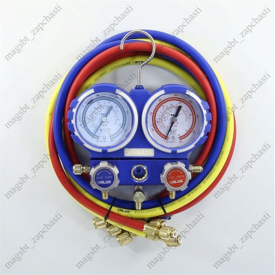 Manifold 2 valve R22/R134a/R404/R410 in a case + 3 hoses 150 cm VALUE VMG-2-R410A F