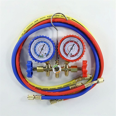 Manifold 2 valves R22/12/134/404 glass 90cm FC Manifold 2 valves R22/12/134/404 glass 90cm FC