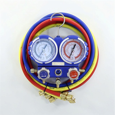 Коллектор 2 вент R22/R134a/R404/R410 в кейсе + 3 шланга 150 см VALUE VMG-2-R410A F Коллектор 2 вент R22/R134a/R404/R410 в кейсе + 3 шланга 150 см VALUE VMG-2-R410A F
