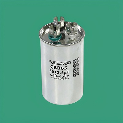 Конденсатор CBB65 30+2,5 мкф 450V совмещенный, металл Конденсатор CBB65 30+2,5 мкф 450V совмещенный, металл