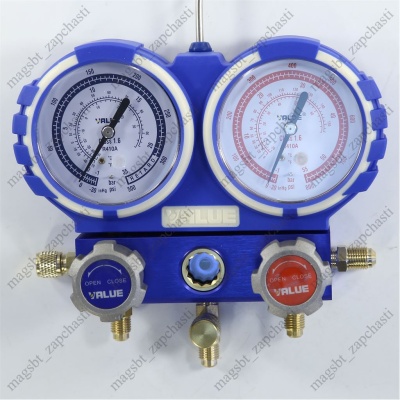 Manifold 2 valve R22/R134a/R404/R410 in a case + 3 hoses 150 cm VALUE VMG-2-R410A F photo 2146308